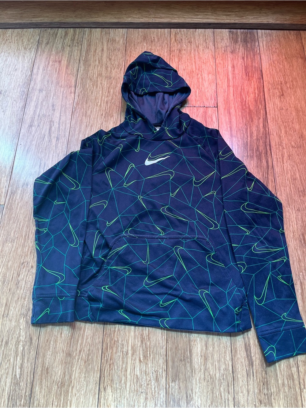 Nike Black Hoodie with Neon Green Swoosh Pattern